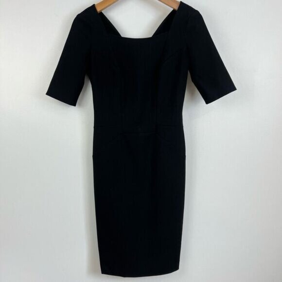 Office Little Black Dress Low Back Stretch Workwear Size XS Cocktail Midi - Picture 13 of 15